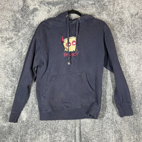 Thryfty Bag Boy Sweatshirt Mens Small Navy Blue Hoodie Pullover Pockets Logo - Picture 1 of 8